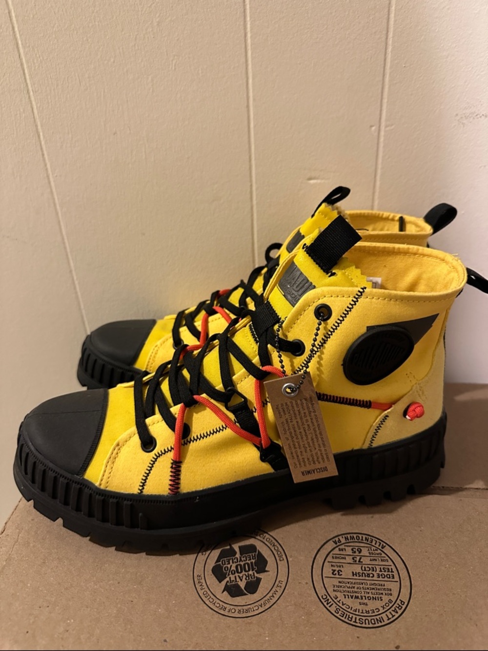 Palladium Yellow Canvas Lace-Up Boots with Black Toe & Soles - Picture 2 of 3